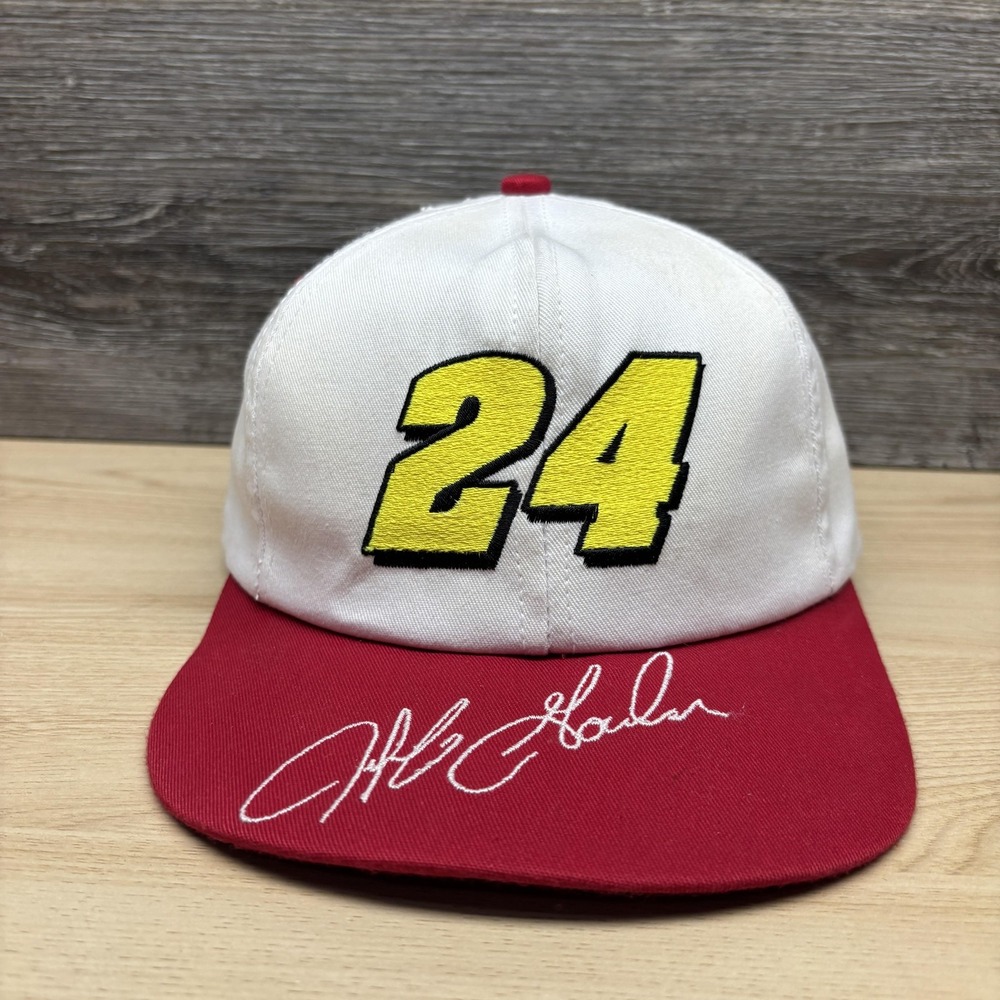 Vintage Jeff Gordon Hat Cap Snap Back One Size White Red NASCAR 24 90s